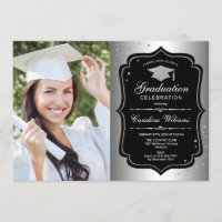 Graduation Party With Photo - Silver Black