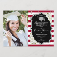 Graduation Party With Photo - Silver Black Red