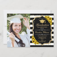 Graduation Party With Photo - Sunflower Black Gold
