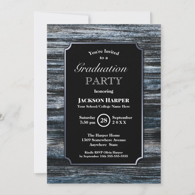 Graduation Party Wood Silver Border Invitation (Front)