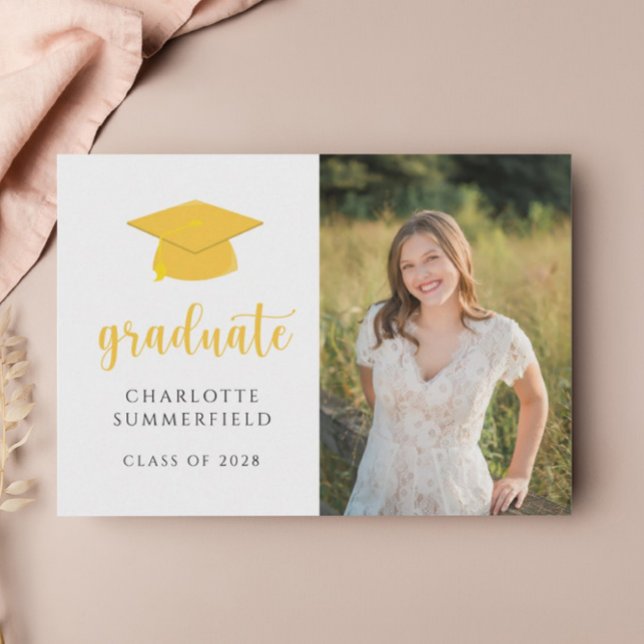Graduation Party Yellow Gold Cap Tassel Photo Invitation (Creator Uploaded)