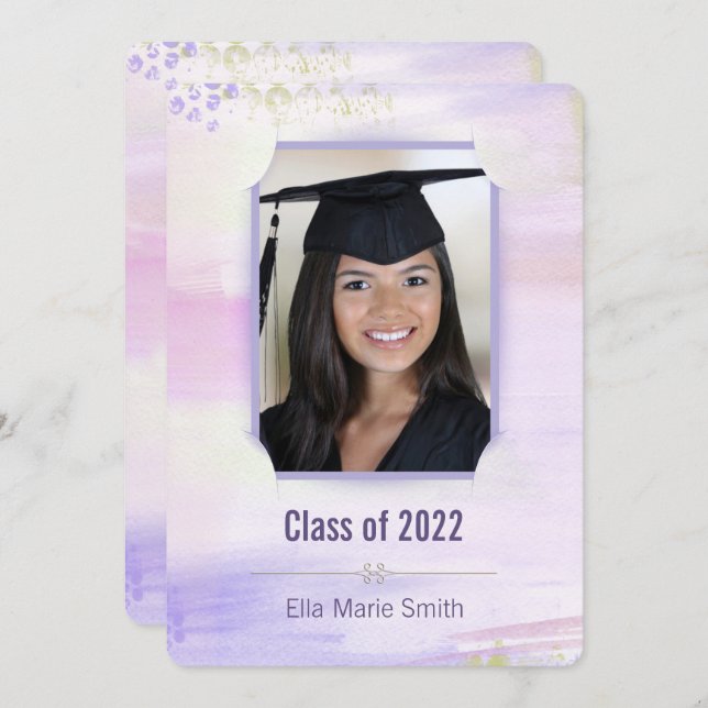 graduation pastel purplewatercolor with slit frame invitation (Front/Back)