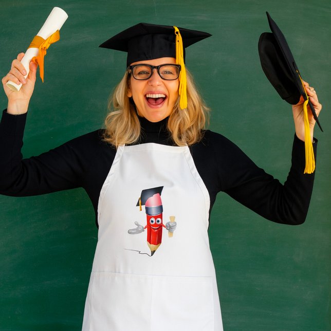 Graduation Pencil Character Holding Diploma Standard Apron (Creator Uploaded)