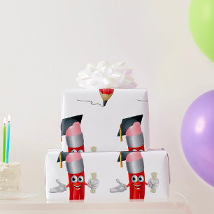 Graduation Pencil Character Holding Diploma Wrapping Paper