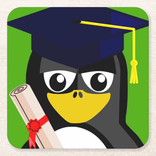 GRADUATION PENGUIN SQUARE PAPER COASTER (Front)