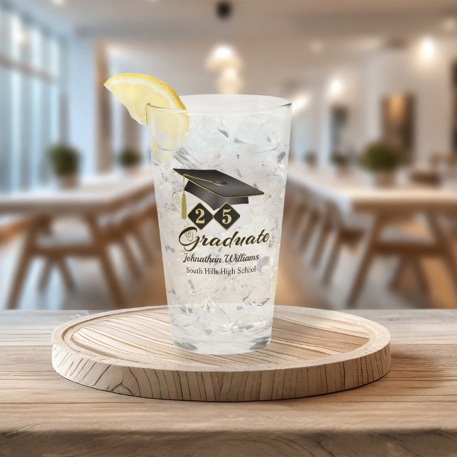 Graduation Personalised Black & Gold 20XX Glass (Graduation Personalized Black & Gold Glass)