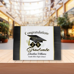 Graduation Personalised Black & Gold Large Gift Bag