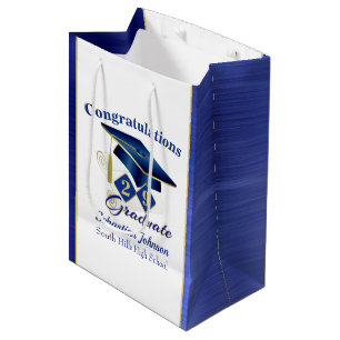 Graduation Personalised Blue and Gold Medium Gift Bag