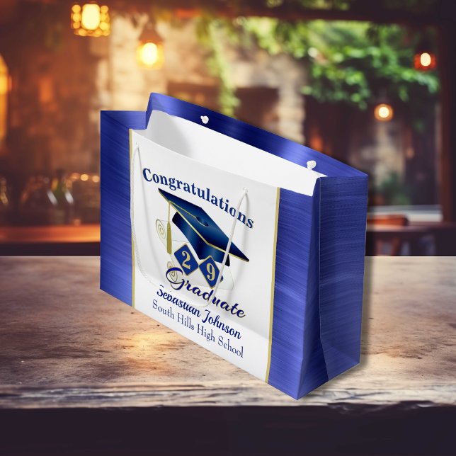 Graduation Personalised Blue & Gold Large Gift Bag (Graduation Personalized Blue & Gold Large Gift Bag)
