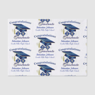 Graduation Personalised Blue & Gold Tissue Paper