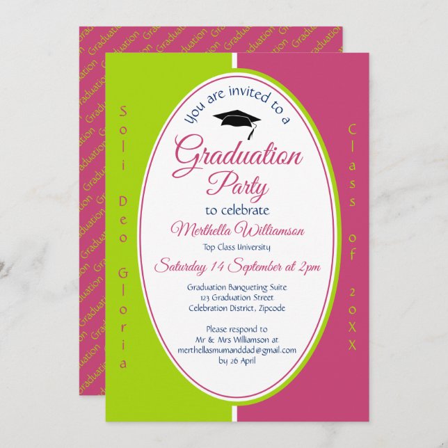GRADUATION Personalised Christian Pink Green Invitation (Front/Back)