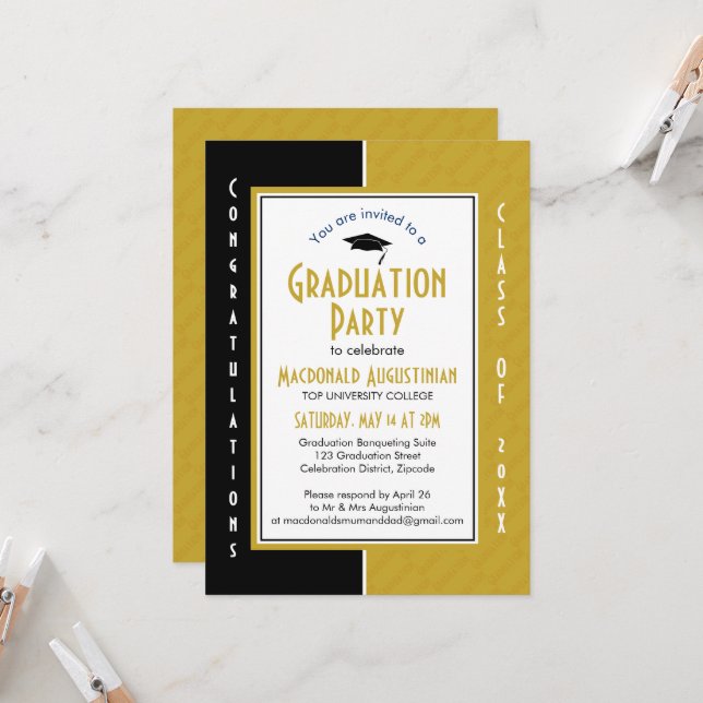 GRADUATION Personalised Gold Graduate Invitation (Front/Back In Situ)