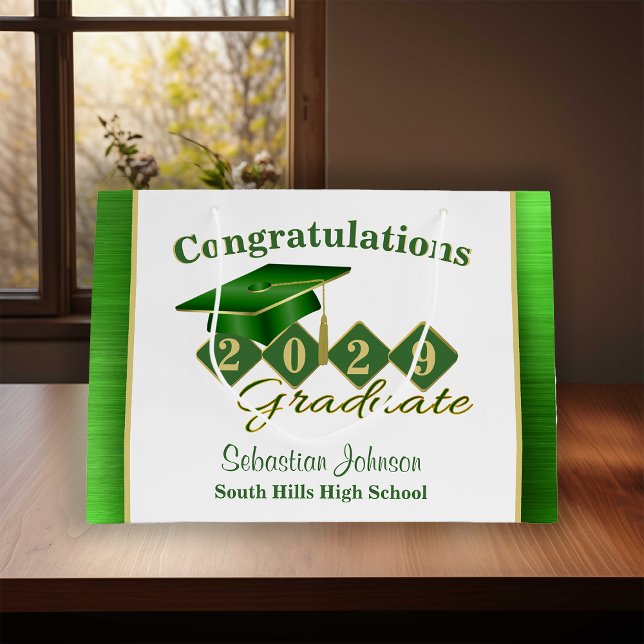 Graduation Personalised Green & Gold Large Gift Bag (Graduation Personalized Green & Gold Large Gift Bag)