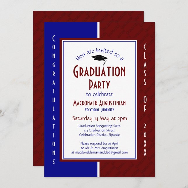 GRADUATION Personalised Maroon Navy Graduate Invitation (Front/Back)