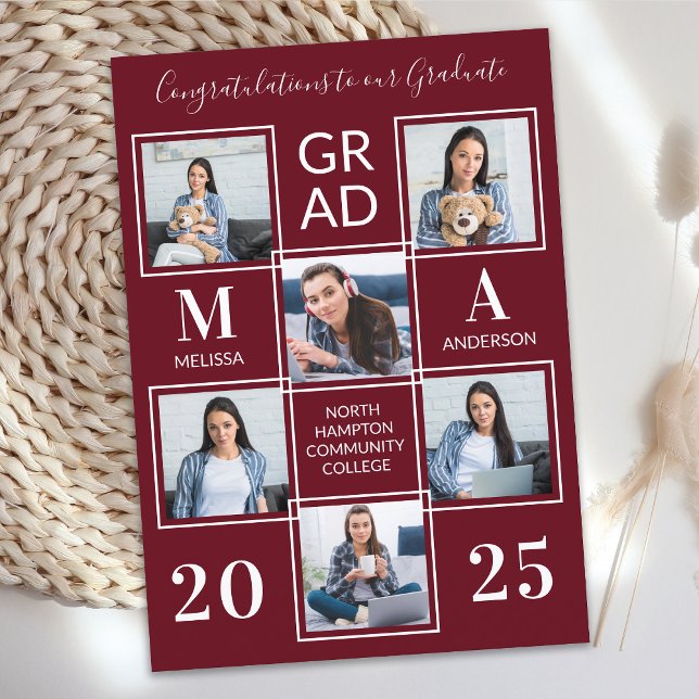 Graduation Personalised Monogram Graduate 6 Photo Invitation (Creator Uploaded)