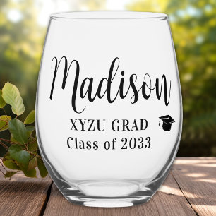Graduation Personalised Name School Year Graduate Stemless Wine Glass