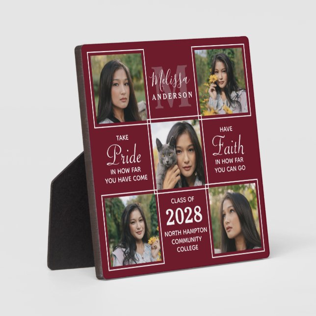 Graduation Personalised Senior 5 Picture Burgundy Plaque (Front)