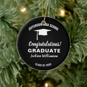 Graduation Photo 20XX Grad Cap Custom Colour Ceramic Tree Decoration