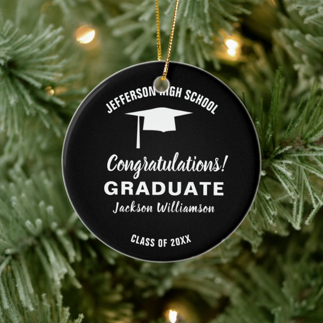 Graduation Photo 20XX Grad Cap Custom Colour Ceramic Tree Decoration (Tree)