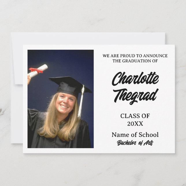 Graduation Photo Announcement Black and White (Front)