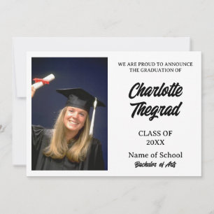Graduation Photo Announcement Black and White
