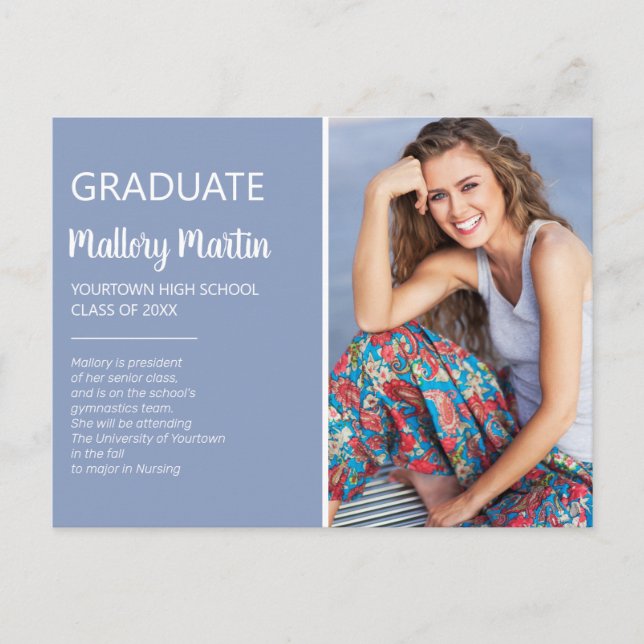 Graduation Photo Announcement Invitation Blue (Front)