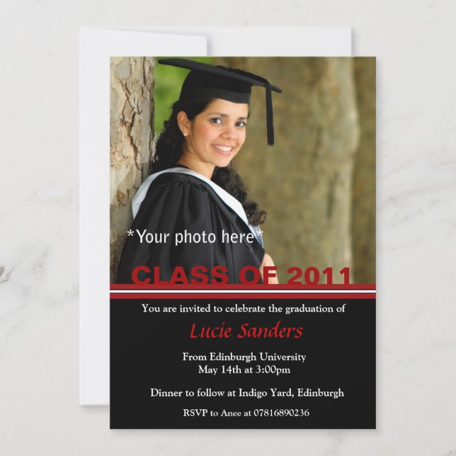 Graduation Photo Announcement Red & Black (Front)
