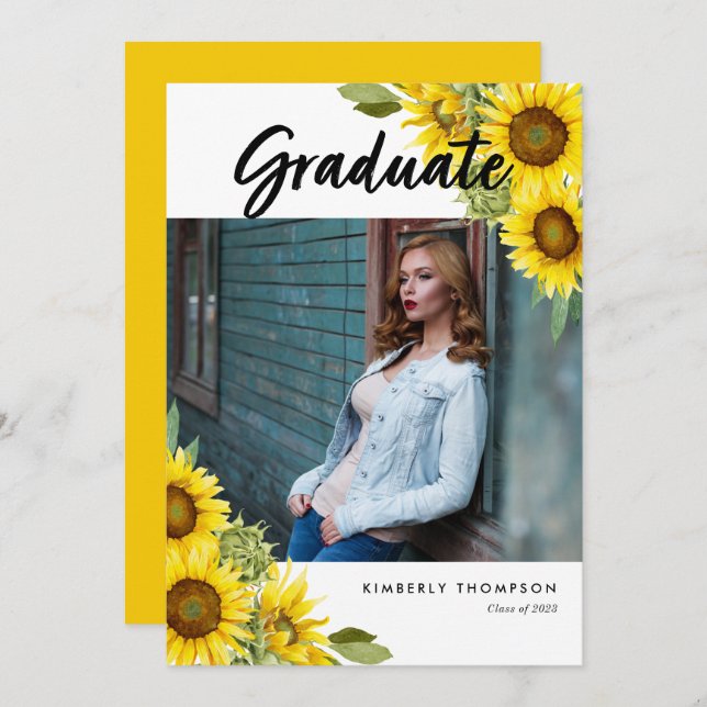 Graduation Photo Announcement Sunflower Script (Front/Back)