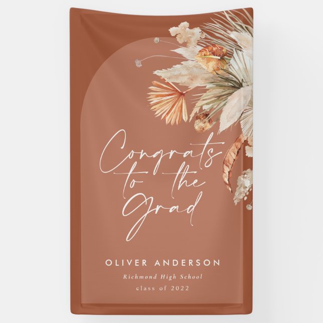 Graduation photo arch terracotta pampas botanical  banner (Vertical)