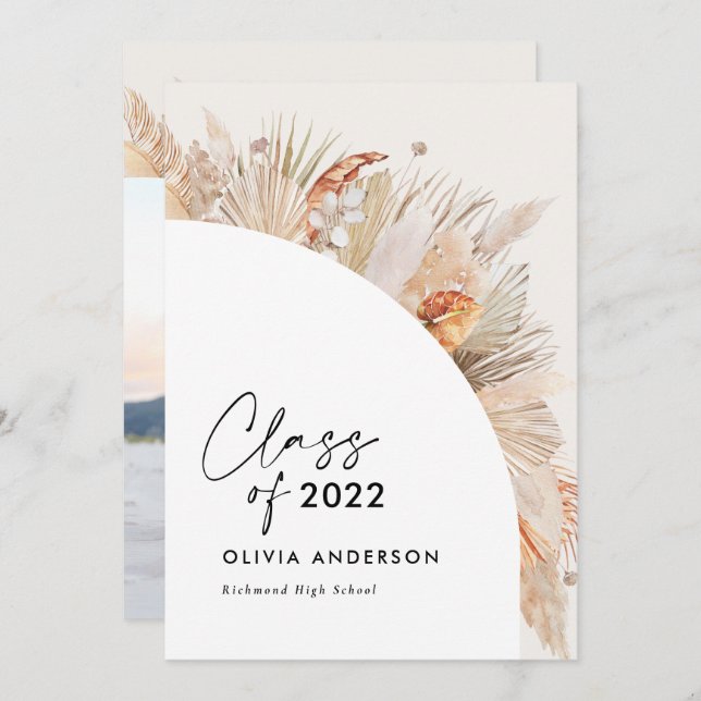 Graduation photo arch terracotta pampas botanical  invitation (Front/Back)