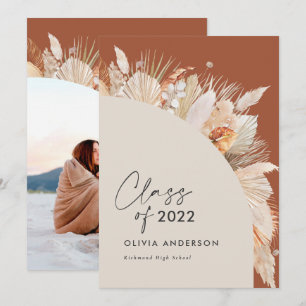 Graduation photo arch terracotta pampas botanical  invitation