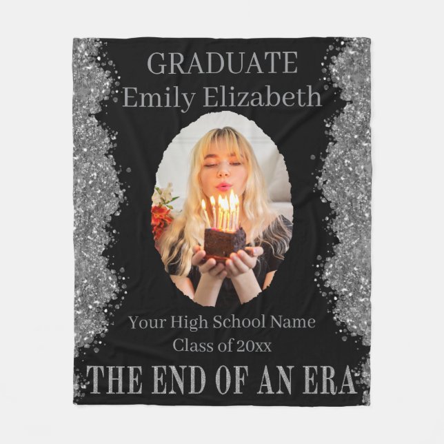 Graduation Photo Blanket Black Silver Glitter (Front)