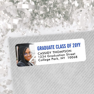 Graduation Photo Blue White Black Return Address