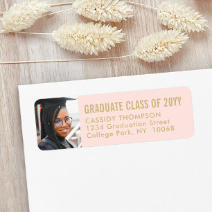 Graduation Photo Blush Pink & Gold Return Address