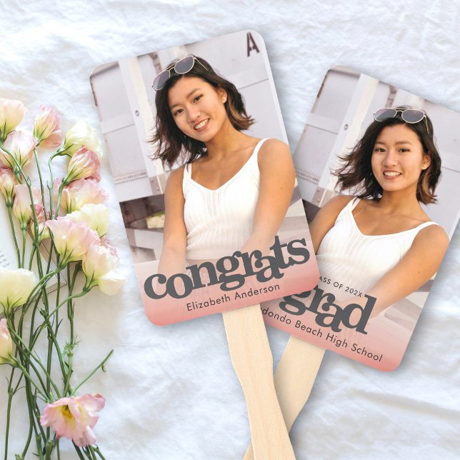Graduation photo blush pink keepsake simple modern hand fan (Creator Uploaded)