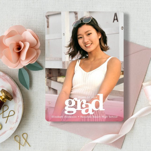 Graduation photo bold type simple modern pink announcement (Creator Uploaded)