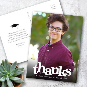 Graduation photo bold white typography thank you postcard