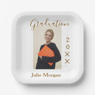 Graduation photo brown golden year 20XX namesimple Paper Plate