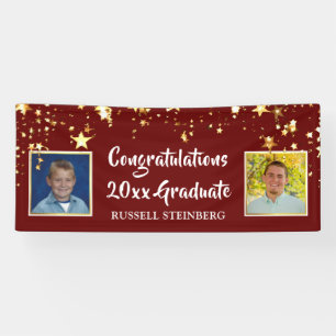 Graduation Photo Brush Script Stars Red Banner