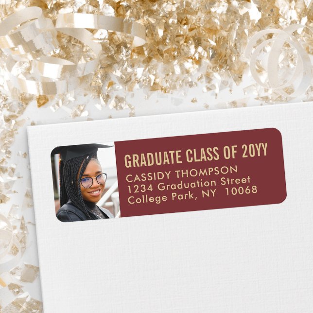 Graduation Photo Burgundy and Gold Return Address (Creator Uploaded)
