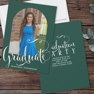 Graduation Photo Calligraphy Script Dark Green Invitation