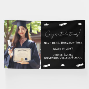 Graduation Photo, Cap & Diploma Navy Blue Template Banner
