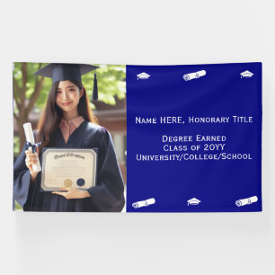 Graduation Photo, Cap & Diploma Navy Blue Template Banner