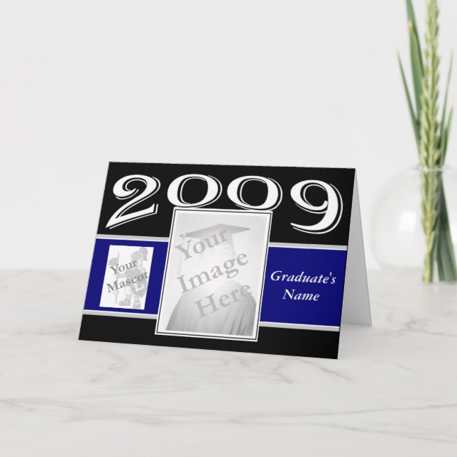 Graduation Photo Card with mascot -blue (Front)