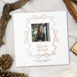 Graduation Photo Chic Wavy Border Bows Guest Book