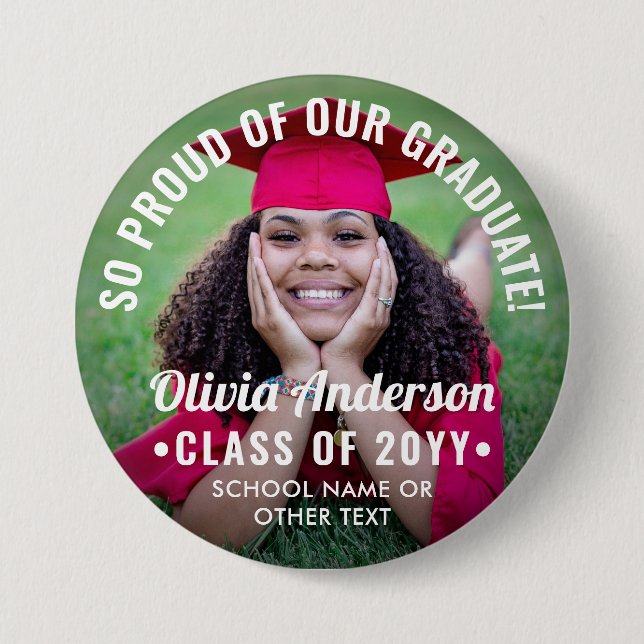 Graduation Photo Class Year Modern Text Overlay 7.5 Cm Round Badge (Front)