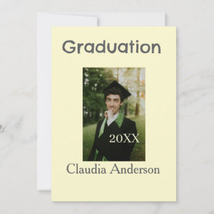 Graduation photo class year yellow gray pastel gra invitation
