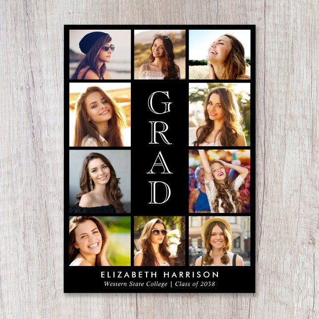 Graduation Photo Collage Black Announcement (Graduation Photo Collage Black Announcement)