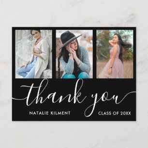 Graduation Photo Collage Black Thank You Postcard