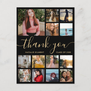 Graduation Photo Collage Black Thank You Postcard